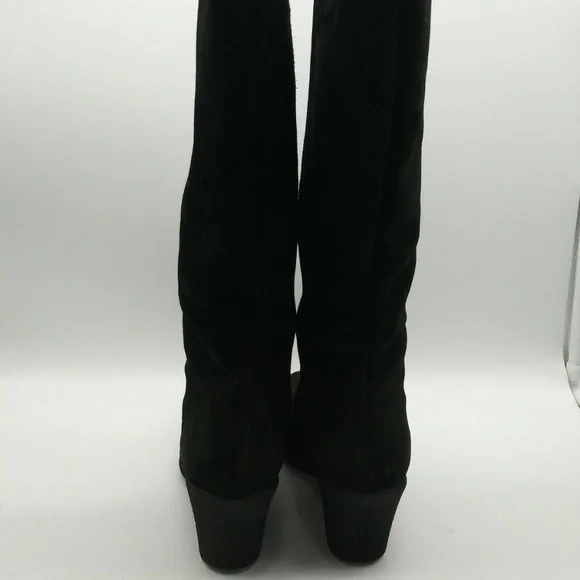 Aquatalia Black Suede Faux Fur Knee High Wedge Heel Side Zip Boots Womens 7.5